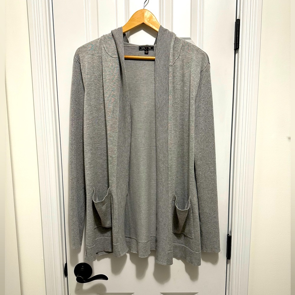 Stitch Fix Lety & Me Adelie Hoodie Rib Sleeve Cardigan, gray, size large